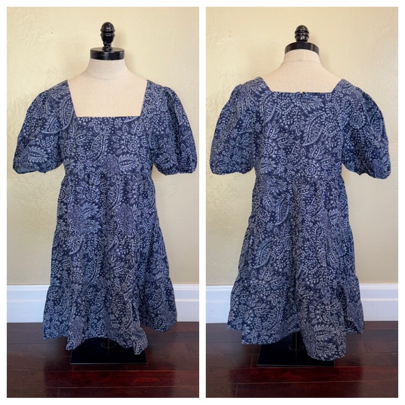 Madewell Poplin Puff-Sleeve Tiered Babydoll Dress in Paisley Garden Size 10